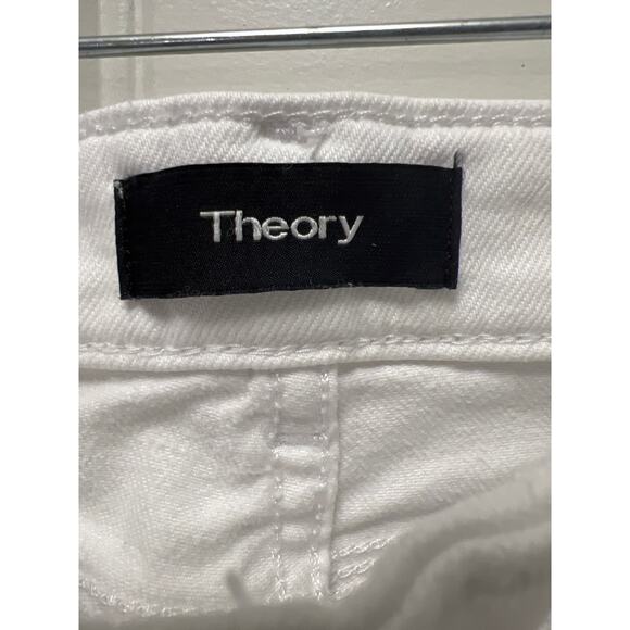 Theory Women’s Dracie Mid Rise Stretch Cropped Straight Denim Jeans Sz 29 White - Picture 2 of 6